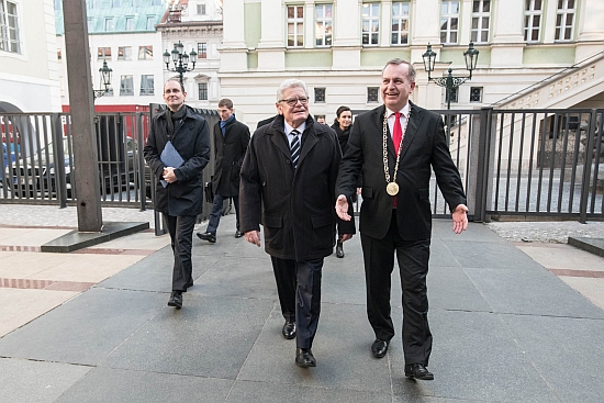 Former president of Germany Joachim Gauck at Charles University on January 21, 2019, alongside Rector Tomáš Zima. Photo: René Volfík.
